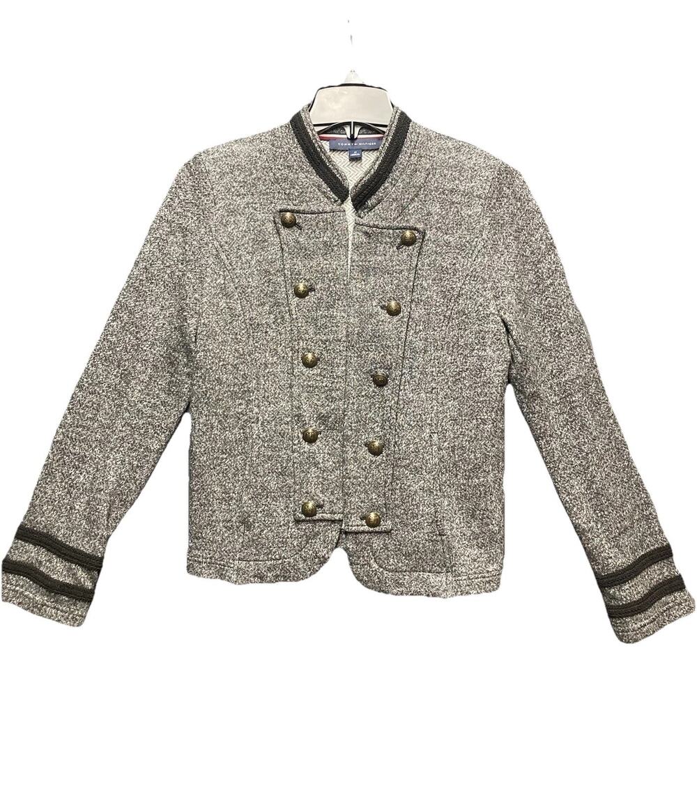 Tommy Hilfiger Military Brass Button Open Band Jacket Woman’s M Tweed Steampunk
